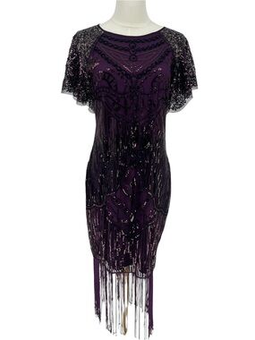 1920s Great Gatsby Flapper Costume Dress AS IS Damaged Fringe Size M